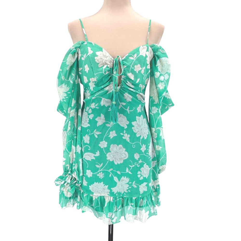 House of Harlow 1960 Green Floral Cold Shoulder‎ Mini Dress Size S Wedding Guest